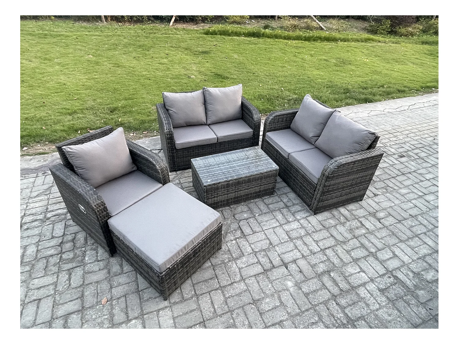 Gartenmöbel 5er-Set Sitzgruppe Terrasse Polyrattan Dunkelgrau