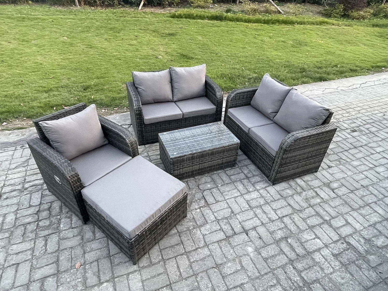 Gartenmöbel 5er-Set Sitzgruppe Terrasse Polyrattan Dunkelgrau