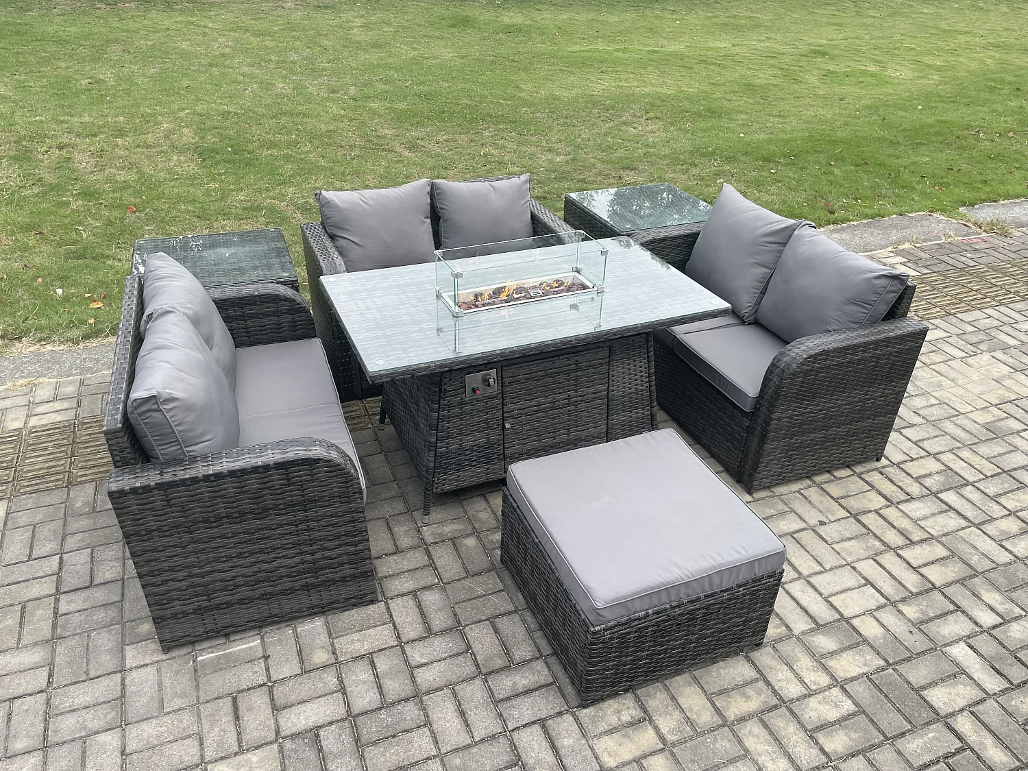 7-Sitzer Gartenmöbel im Freien Polyrattan Dunkelgrau