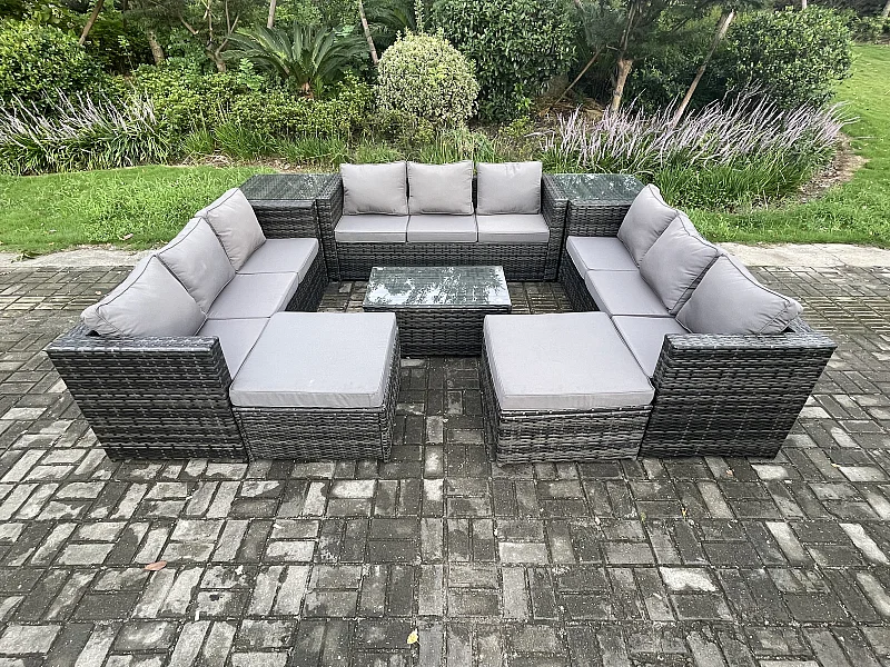 11-Sitzer Gartenset im Freien mit Couchtisch Polyrattan Dunkelgrau
