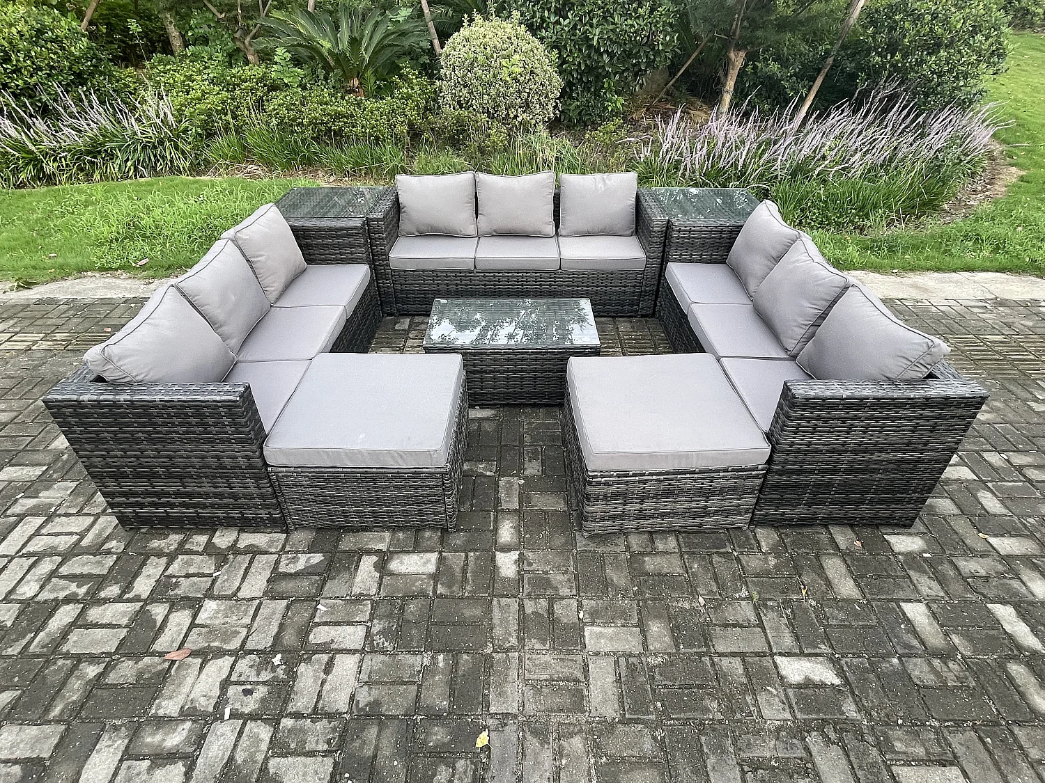 11-Sitzer Gartenset im Freien mit Couchtisch Polyrattan Dunkelgrau