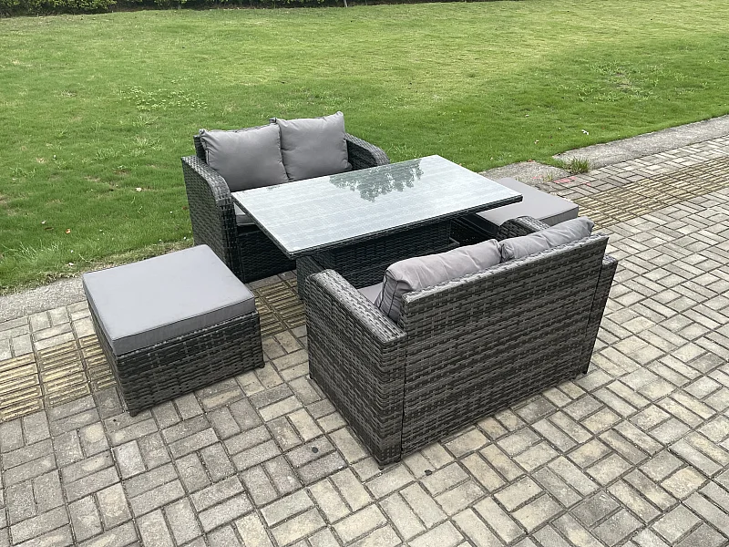 Polyrattan Gartenmöbel Set mit Einstellbare Höhe Esstisch 6-Sitzer