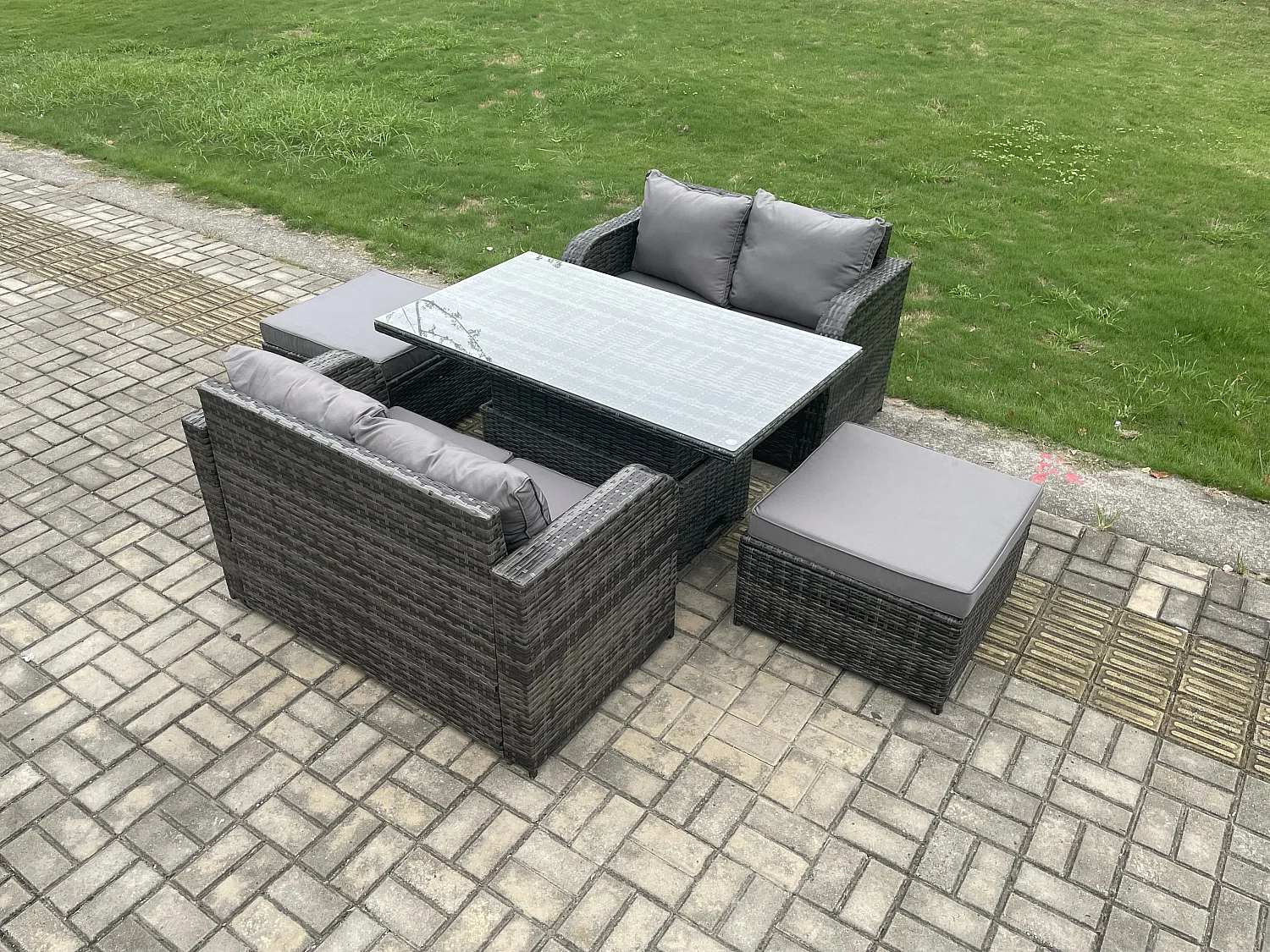 Polyrattan Gartenmöbel Set mit Einstellbare Höhe Esstisch 6-Sitzer
