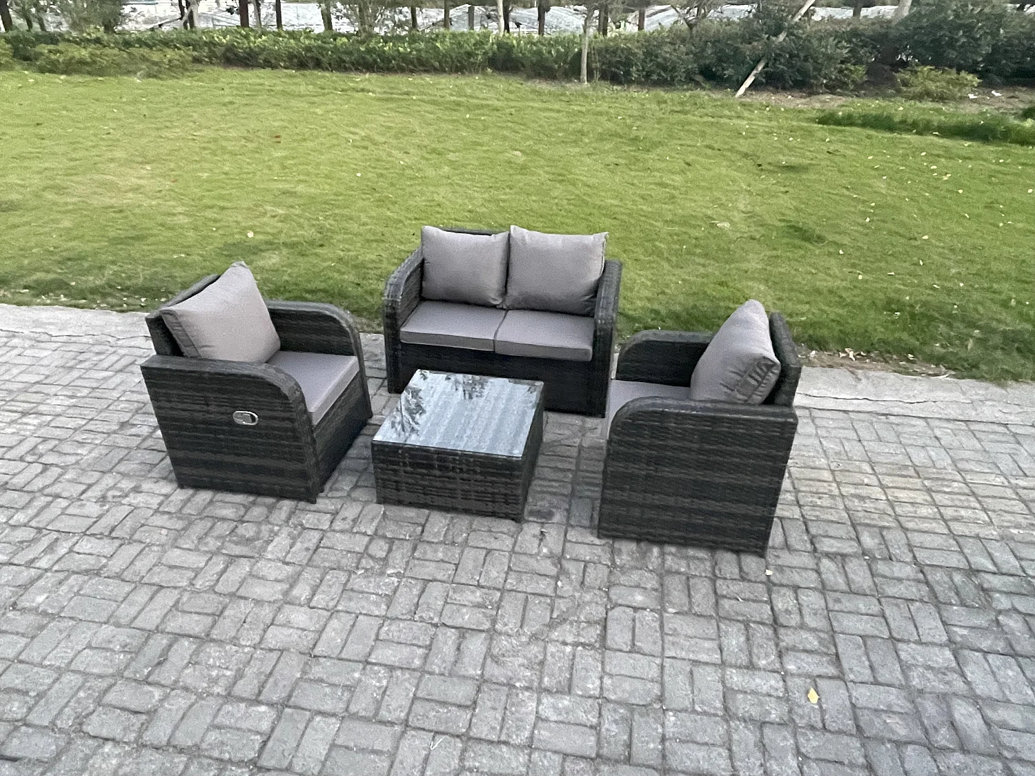 Polyrattan Gartenmöbel 4er-Set Terrasse Sitzgruppe Dunkelgrau
