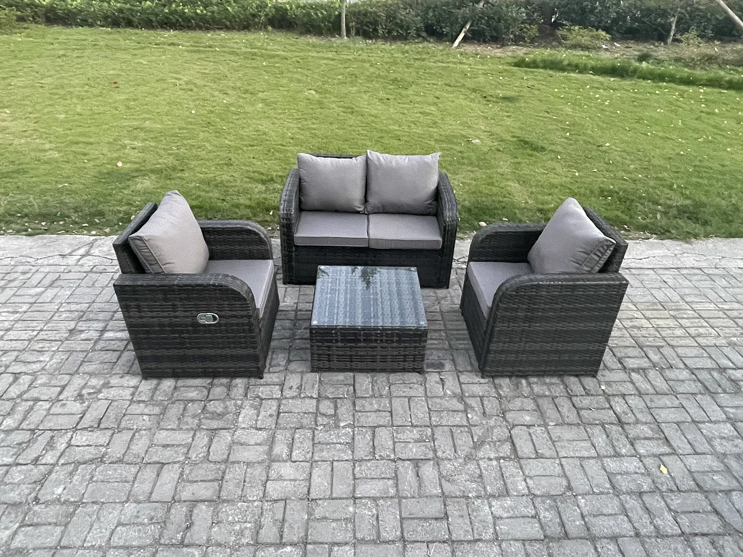 Polyrattan Gartenmöbel 4er-Set Terrasse Sitzgruppe Dunkelgrau