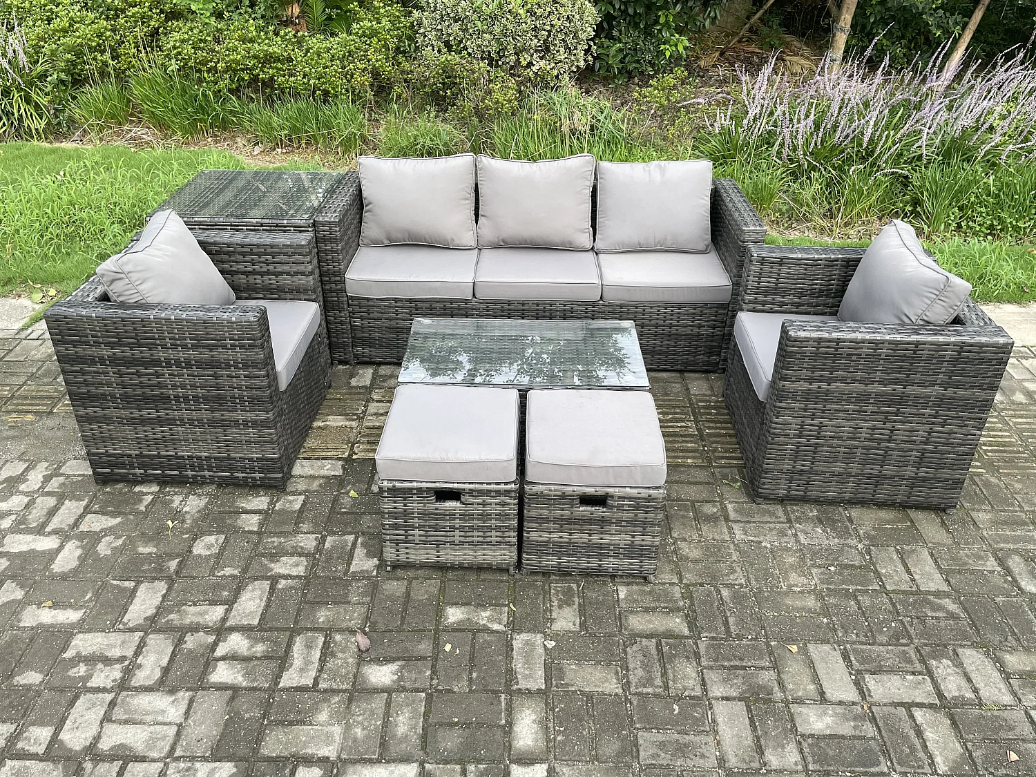 Gartenmöbel im Freien mit Couchtisch Polyrattan Dunkelgrau 7-Sitzer