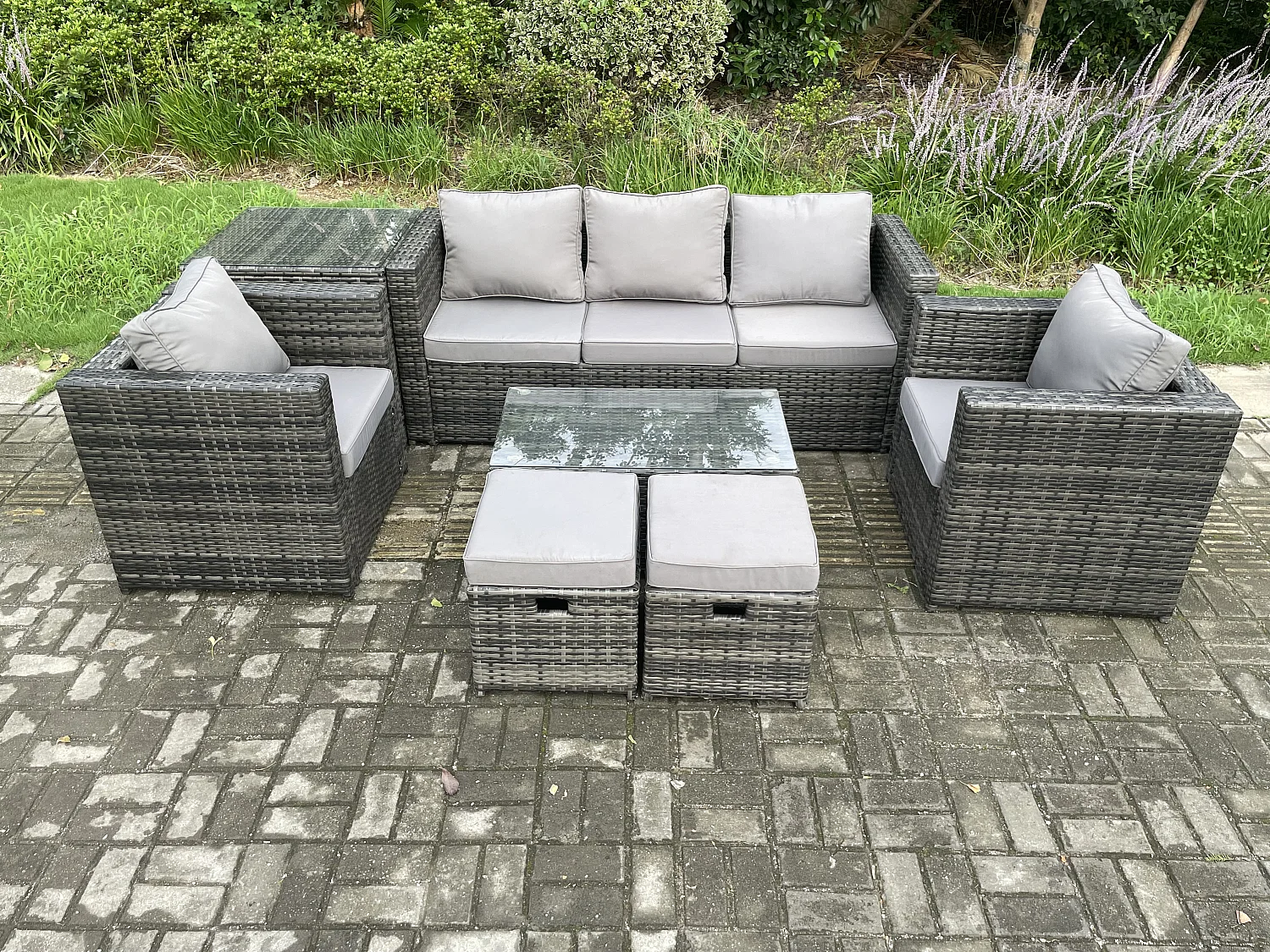 Gartenmöbel im Freien mit Couchtisch Polyrattan Dunkelgrau 7-Sitzer