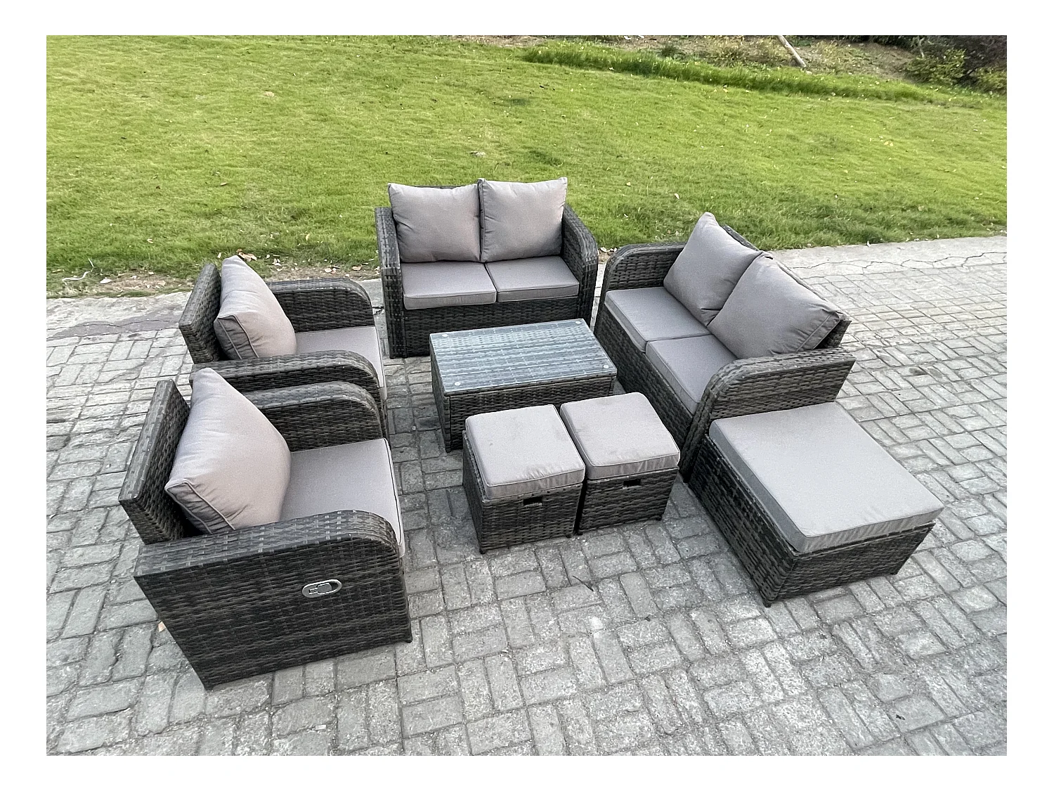 Rattan Gartenmöbel Set mit Tish Sofa Dunkelgrau 9-Sitzer
