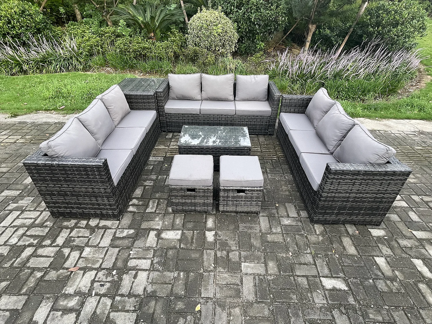11-Sitzer Gartenset im Freien mit Couchtisch Sofa Polyrattan Dunkelgrau