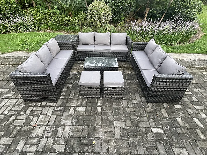 11-Sitzer Gartenset im Freien mit Couchtisch Sofa Polyrattan Dunkelgrau