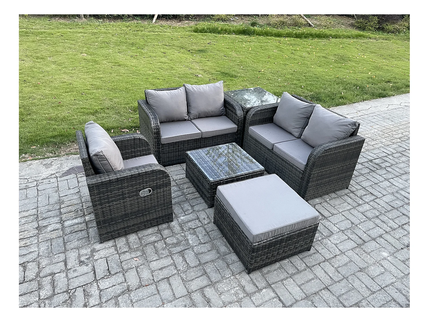 Möbe Gartenmöbel set für den Balkon Terrasse lounge set 6-Sitzer Dunkelgrau