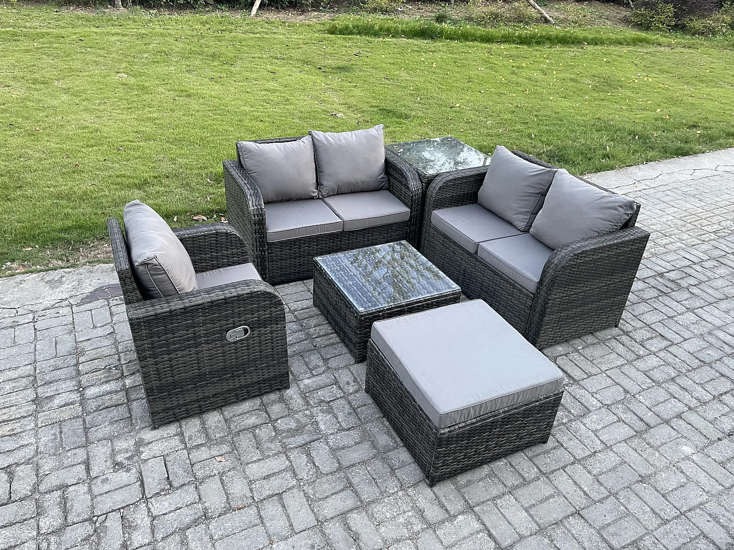 Möbe Gartenmöbel set für den Balkon Terrasse lounge set 6-Sitzer Dunkelgrau