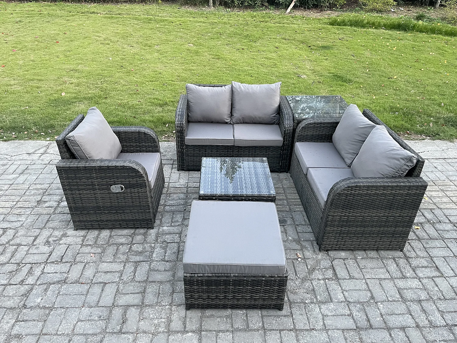 Möbe Gartenmöbel set für den Balkon Terrasse lounge set 6-Sitzer Dunkelgrau