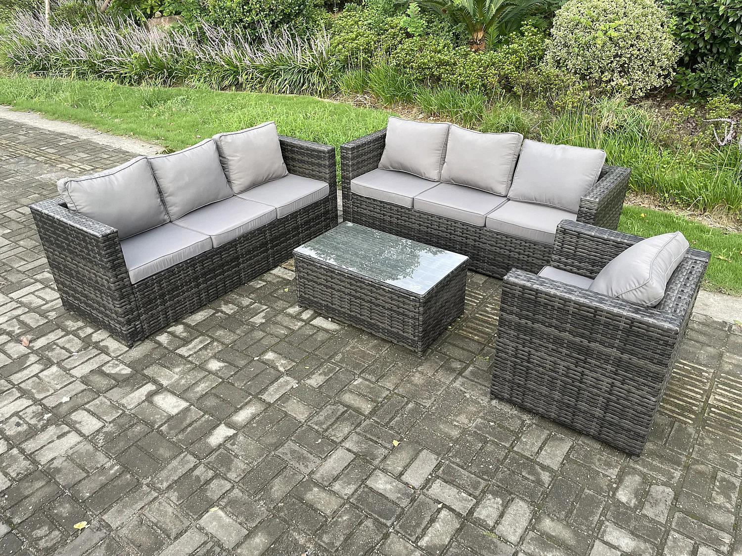 Gartenset im Freien mit Sofa Couchtisch Polyrattan Dunkelgrau 7-Sitzer