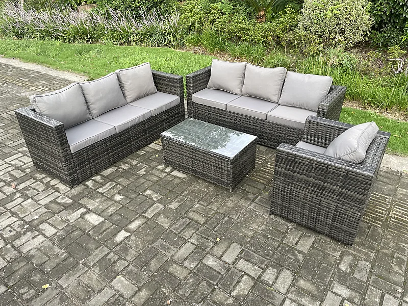 Gartenset im Freien mit Sofa Couchtisch Polyrattan Dunkelgrau 7-Sitzer