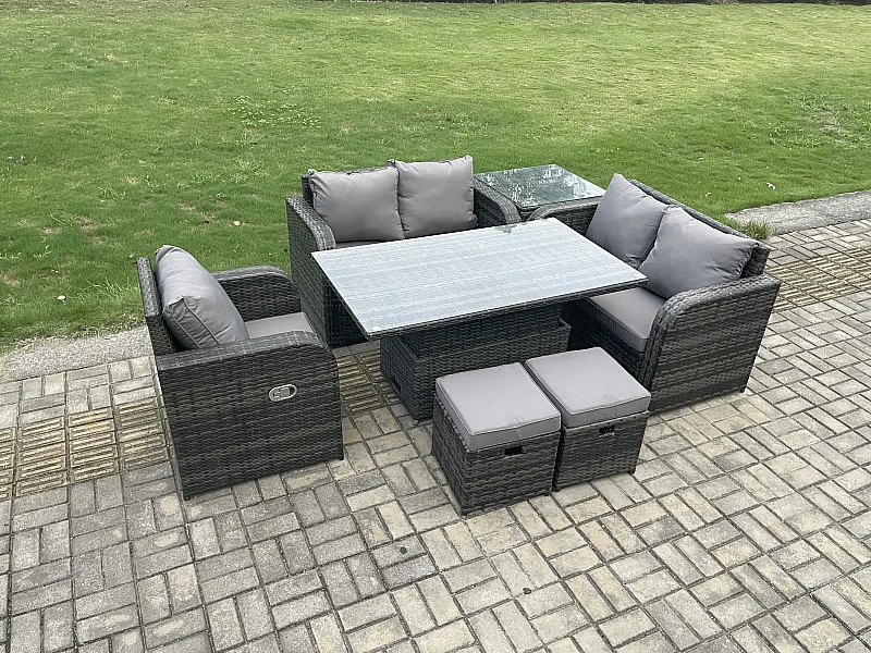 Polyrattan Gartenmöbel Set mit Einstellbare Höhe Esstisch 7-Sitzer