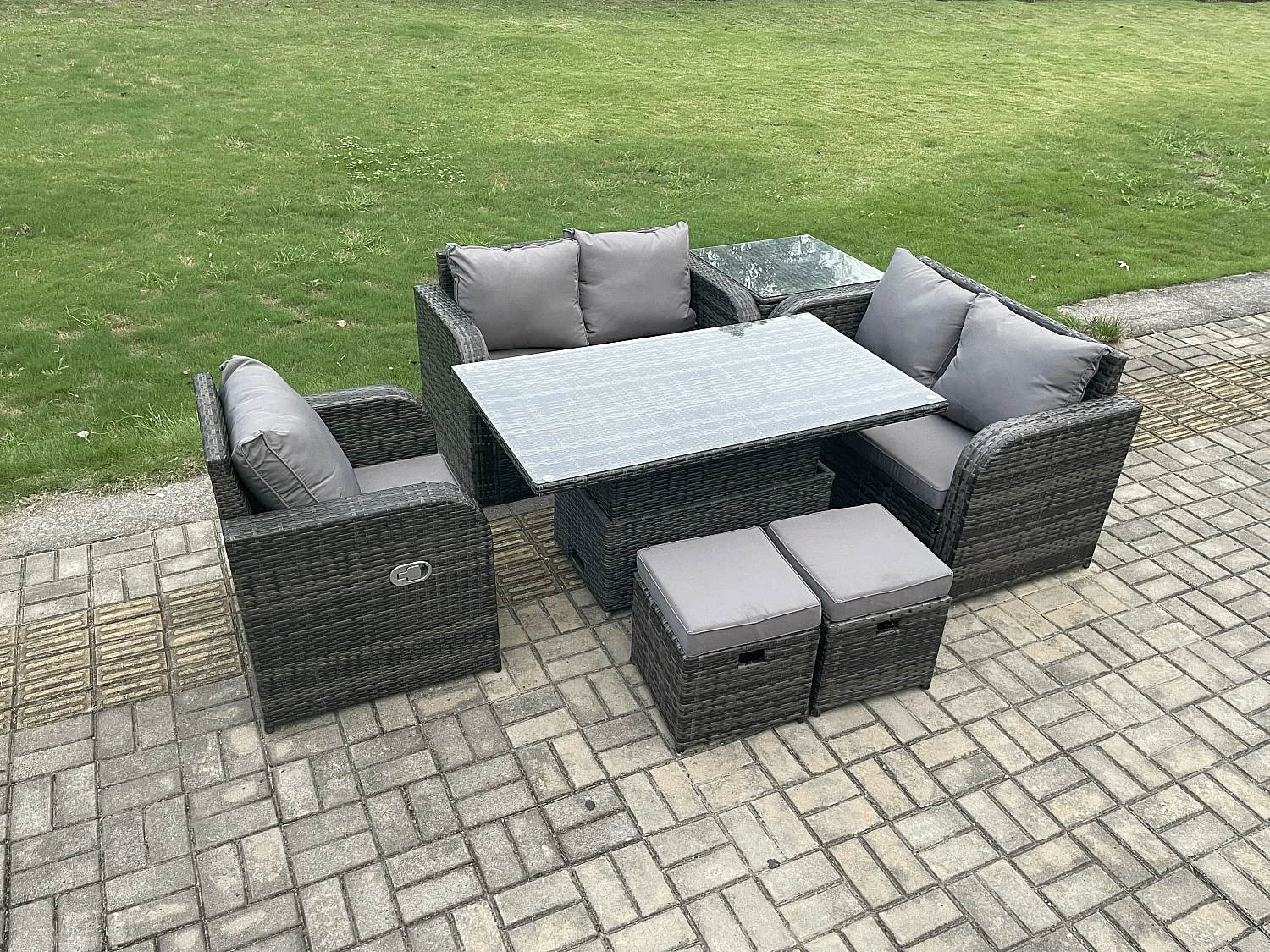 Polyrattan Gartenmöbel Set mit Einstellbare Höhe Esstisch 7-Sitzer