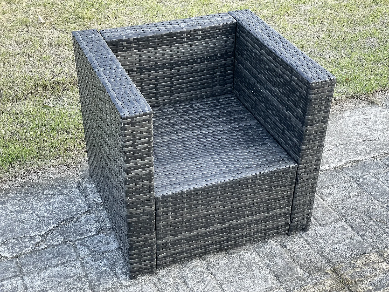 Fimous Wicker PE Rattan Sofa Set Outdoor Patio Garden Furniture with 2 Armchairs Oblong Coffee Table Dark Grey Mixed