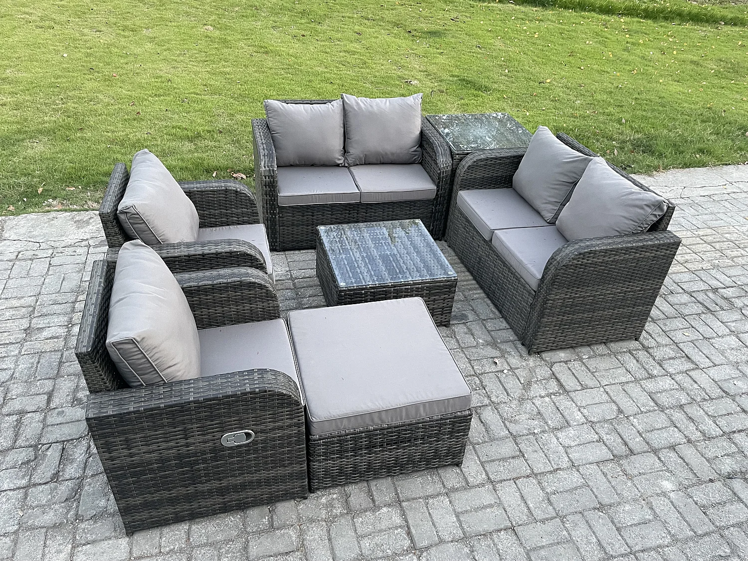 Möbe 7-Sitzer Gartenmöbel set für den Balkon Terrasse lounge set Dunkelgrau
