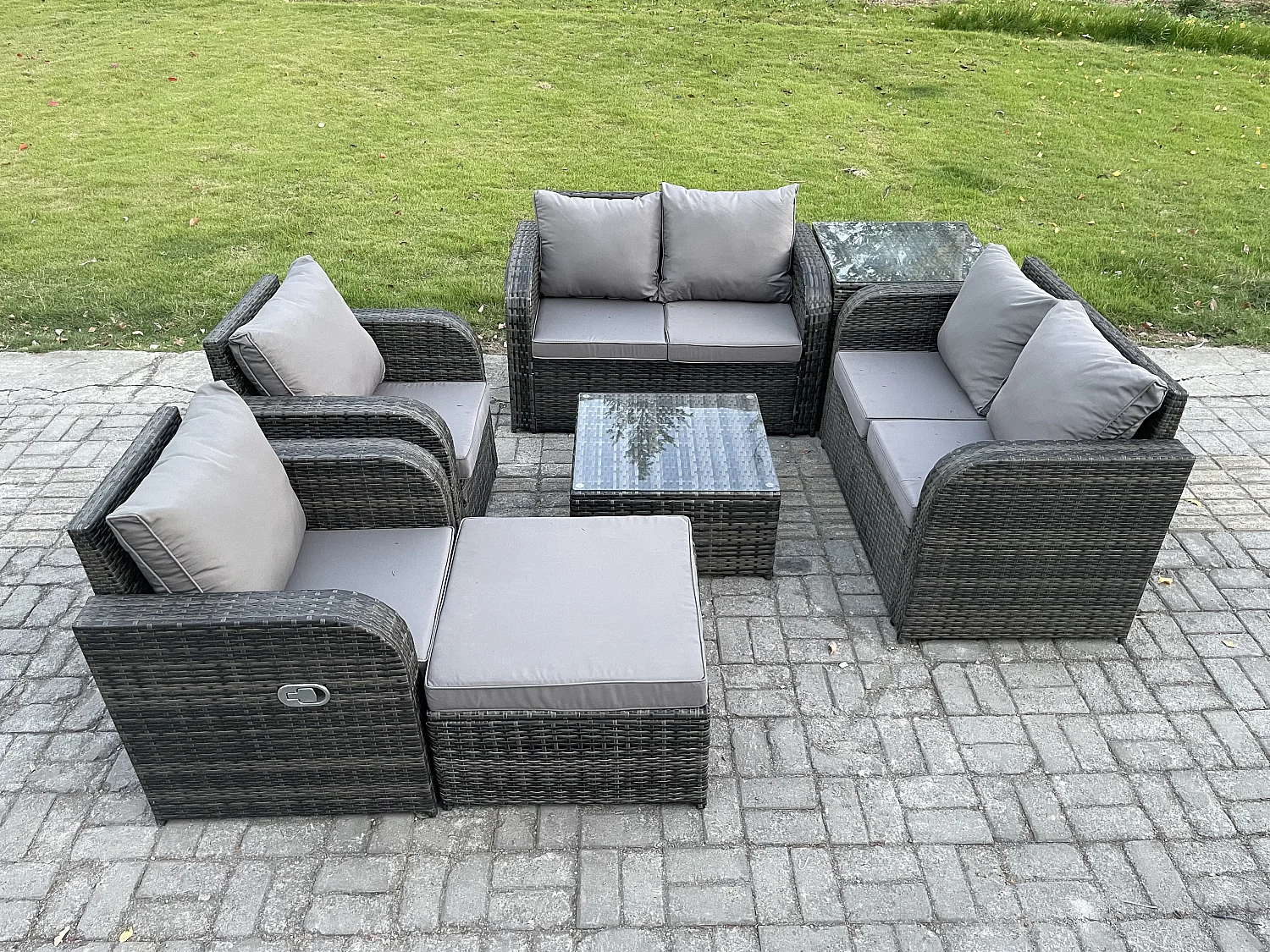 Möbe 7-Sitzer Gartenmöbel set für den Balkon Terrasse lounge set Dunkelgrau