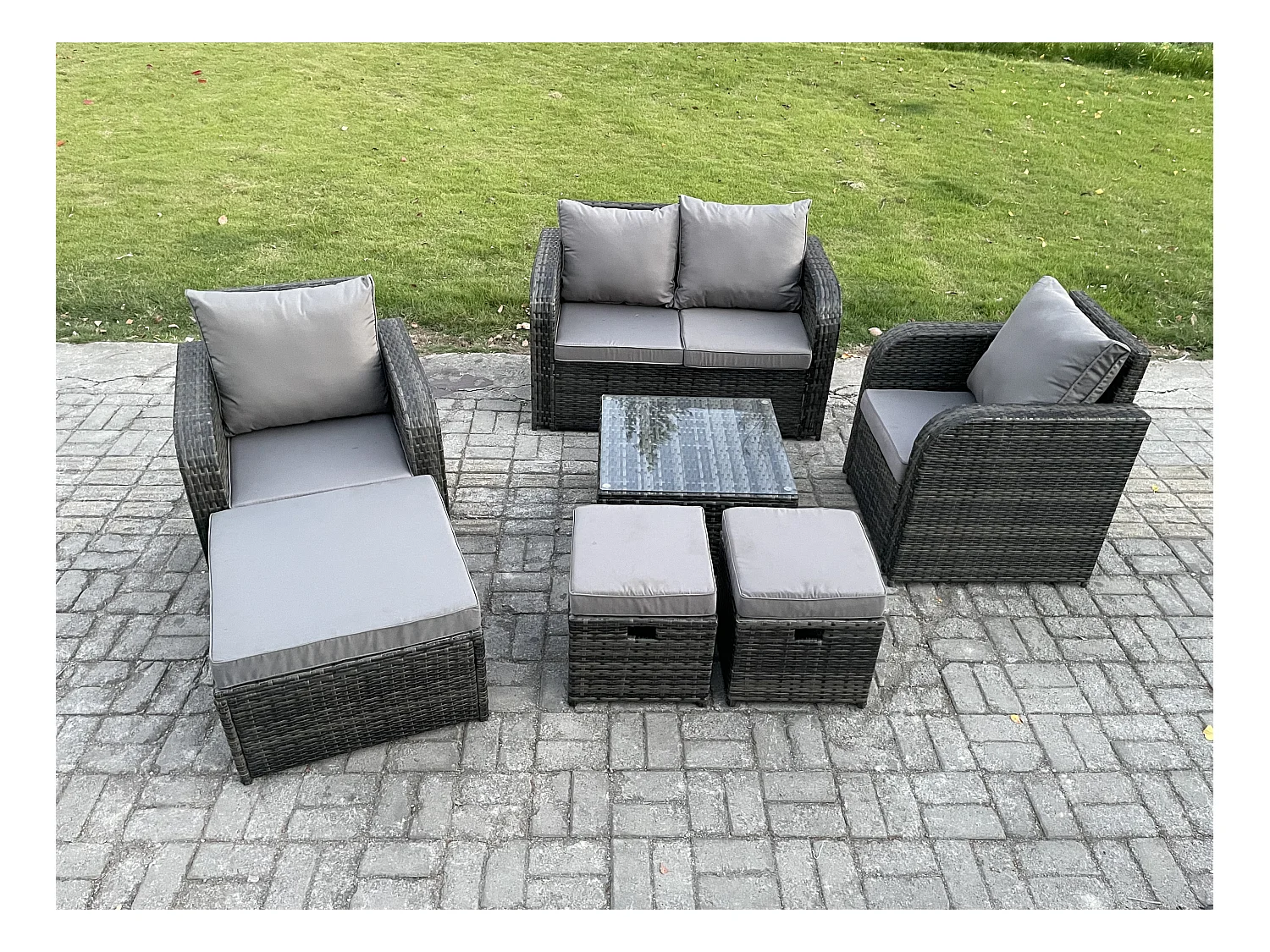 7-Sitzer Gartenmöbel Set Sitzgruppe Terrasse Polyrattan Dunkelgrau