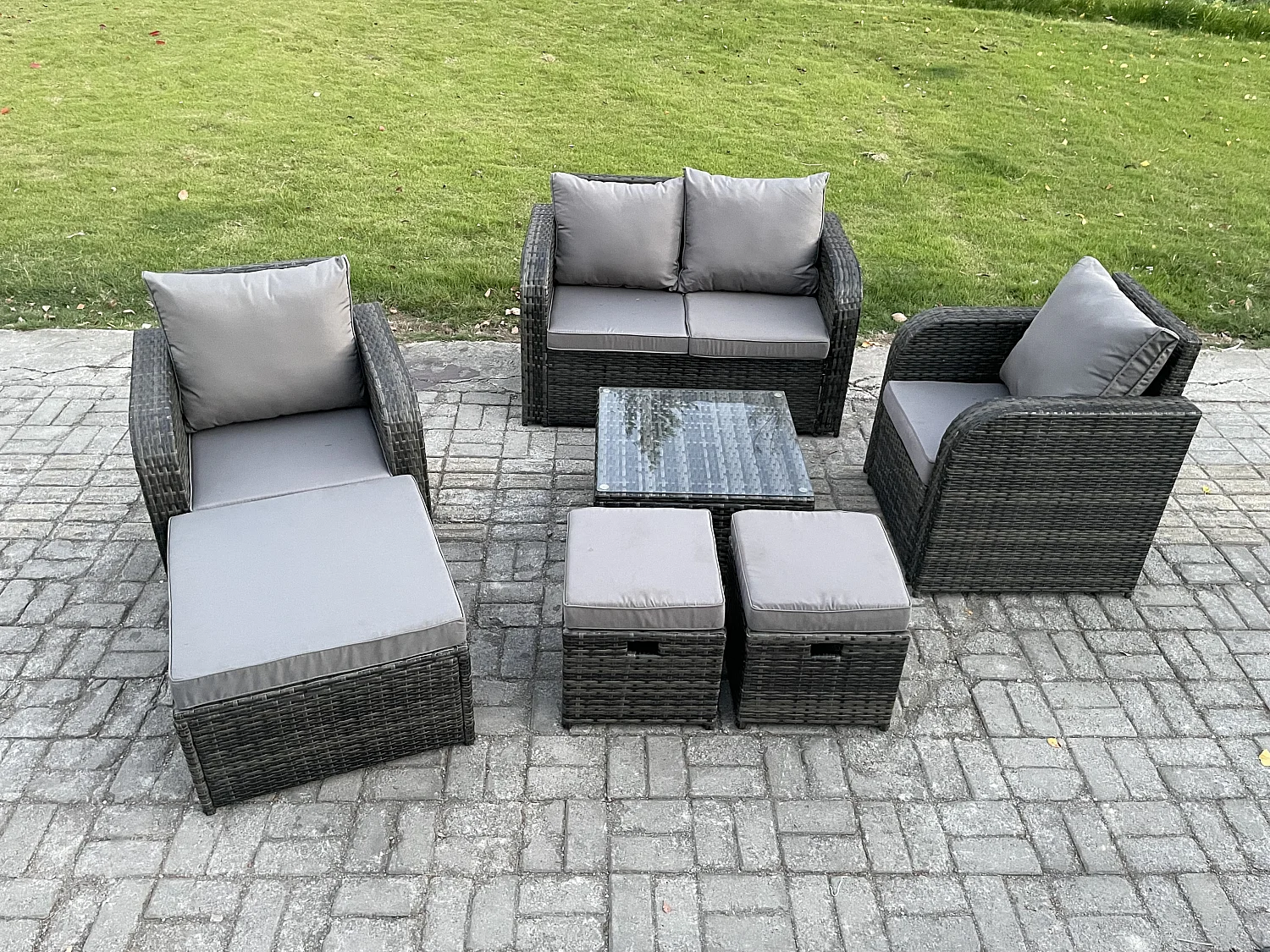 7-Sitzer Gartenmöbel Set Sitzgruppe Terrasse Polyrattan Dunkelgrau