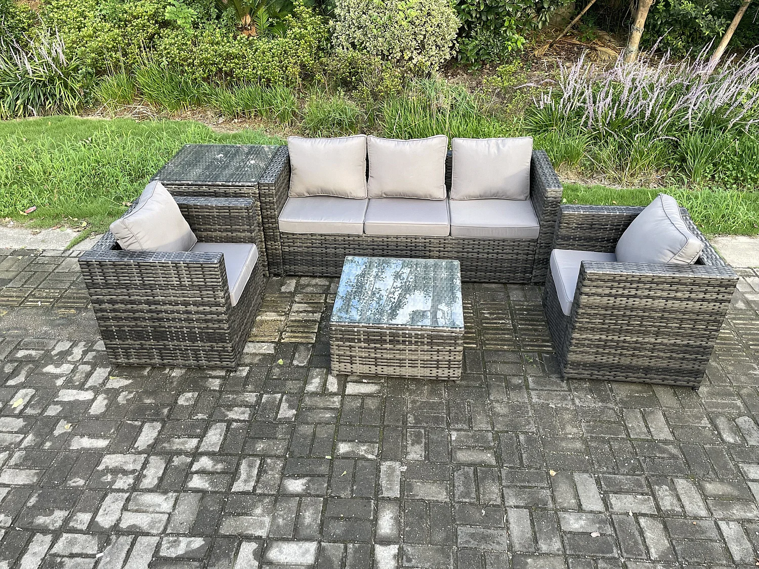 Gartenset im Freien mit Couchtisch 5-Sitzer