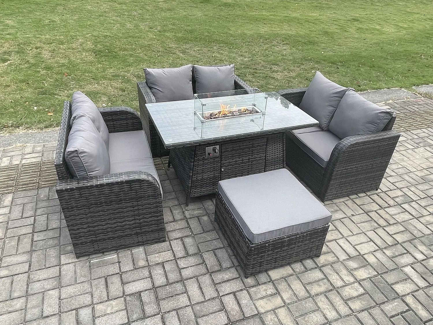 Gartenmöbel im Freien Polyrattan 7-Sitzer Dunkelgrau