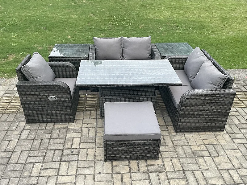 Polyrattan Gartenmöbel Set mit Esstisch 6-Sitzer Dunkelgrau