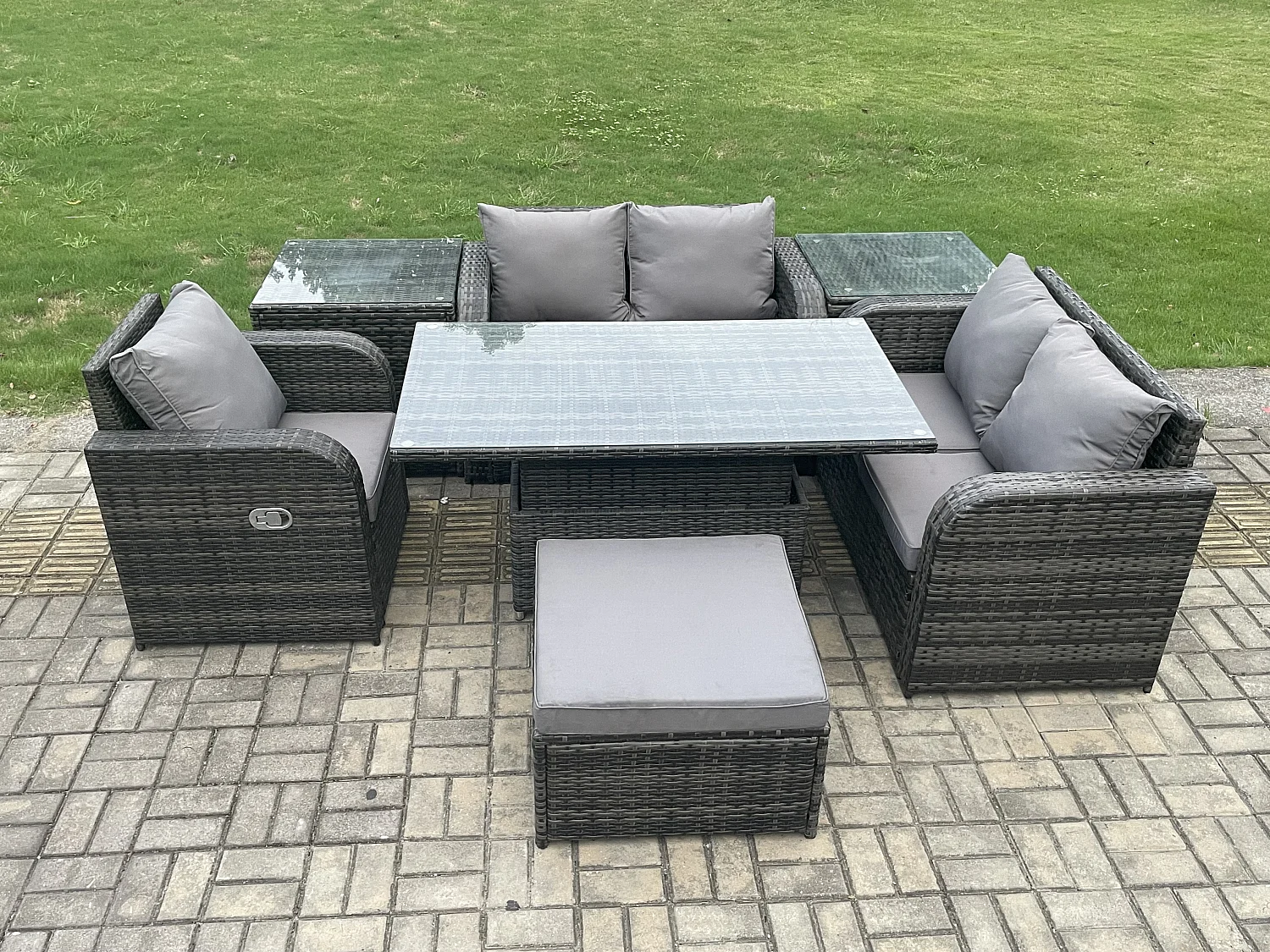 Polyrattan Gartenmöbel Set mit Esstisch 6-Sitzer Dunkelgrau
