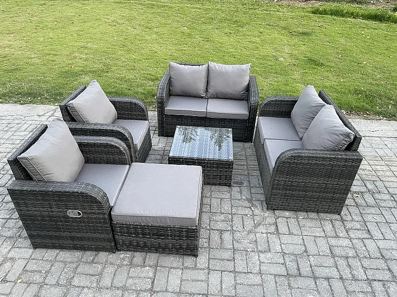 Möbe Gartenmöbel set für den Balkon Terrasse 7-Sitzer lounge set Dunkelgrau