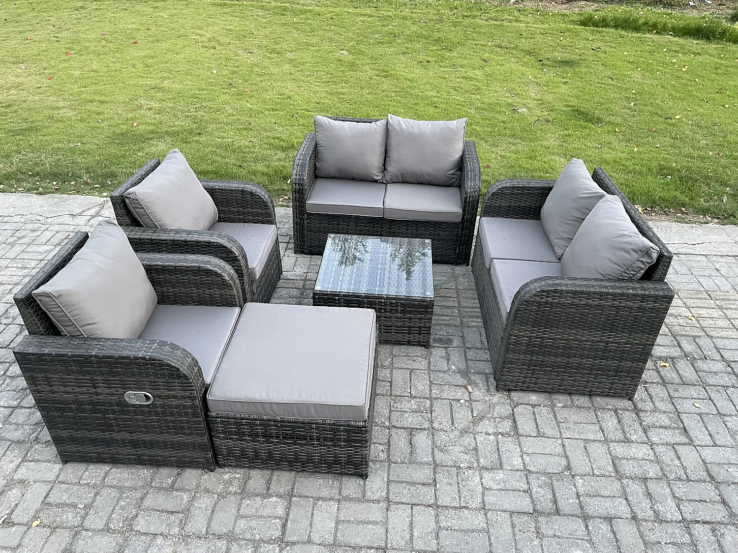 Möbe Gartenmöbel set für den Balkon Terrasse 7-Sitzer lounge set Dunkelgrau