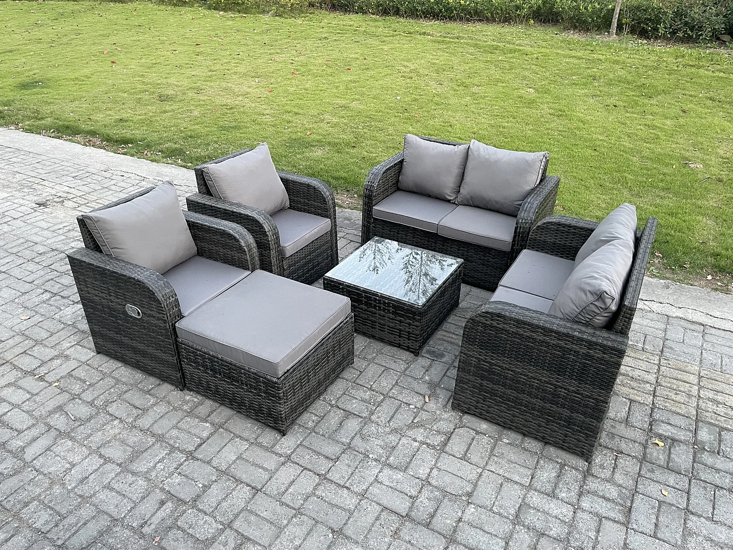 Möbe Gartenmöbel set für den Balkon Terrasse 7-Sitzer lounge set Dunkelgrau