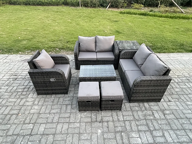 Polyrattan Gartenmöbel 7er-Set Sitzgruppe Terrasse Dunkelgrau