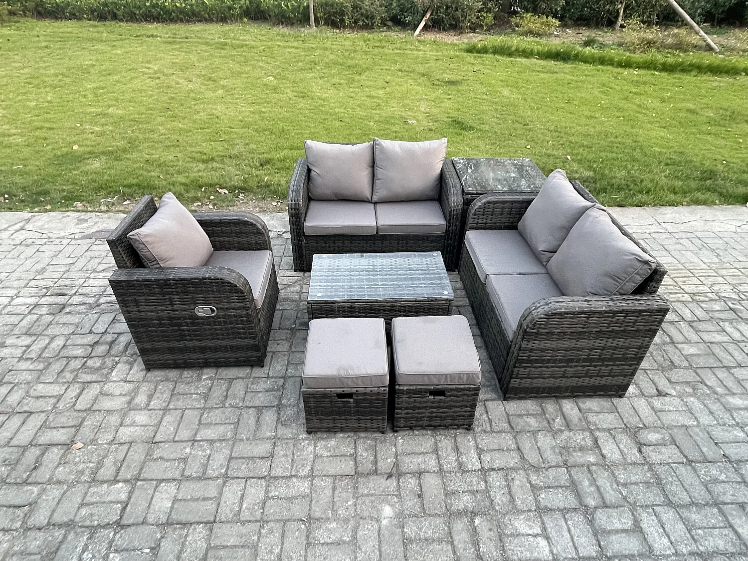 Polyrattan Gartenmöbel 7er-Set Sitzgruppe Terrasse Dunkelgrau