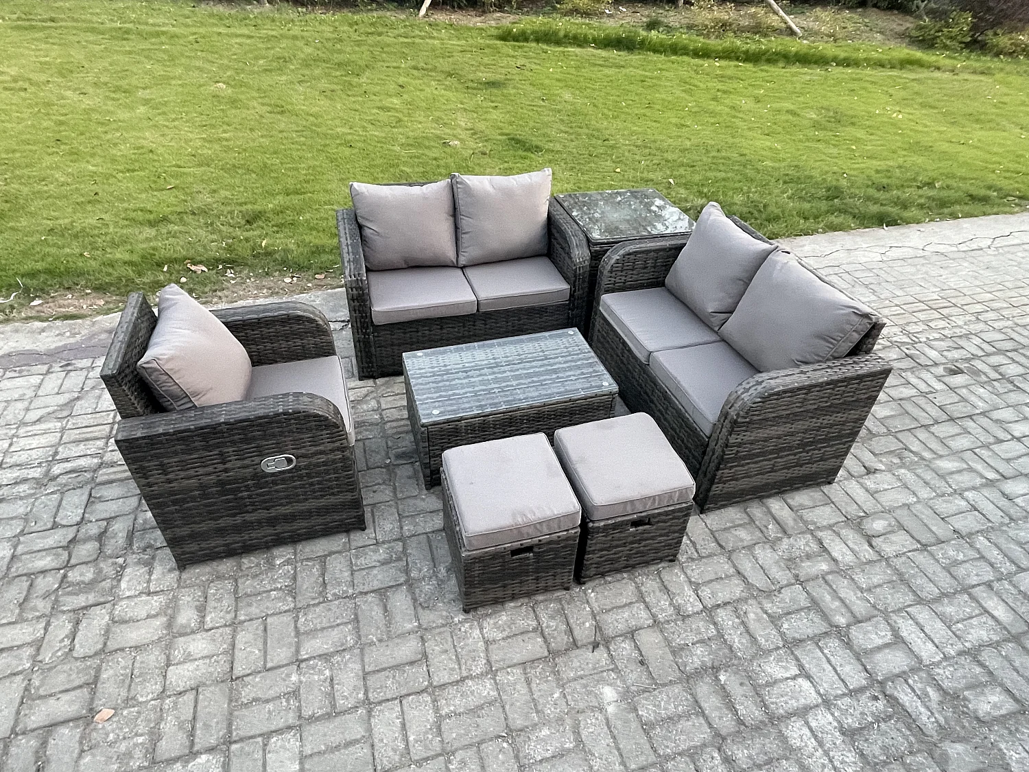 Polyrattan Gartenmöbel 7er-Set Sitzgruppe Terrasse Dunkelgrau