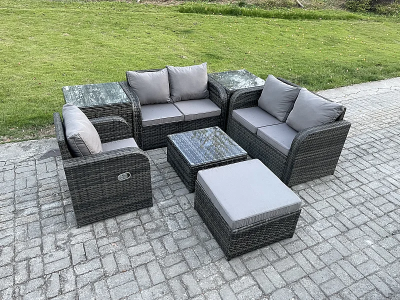 6-Sitzer Möbe Gartenmöbel set für den Balkon Terrasse lounge set Dunkelgrau