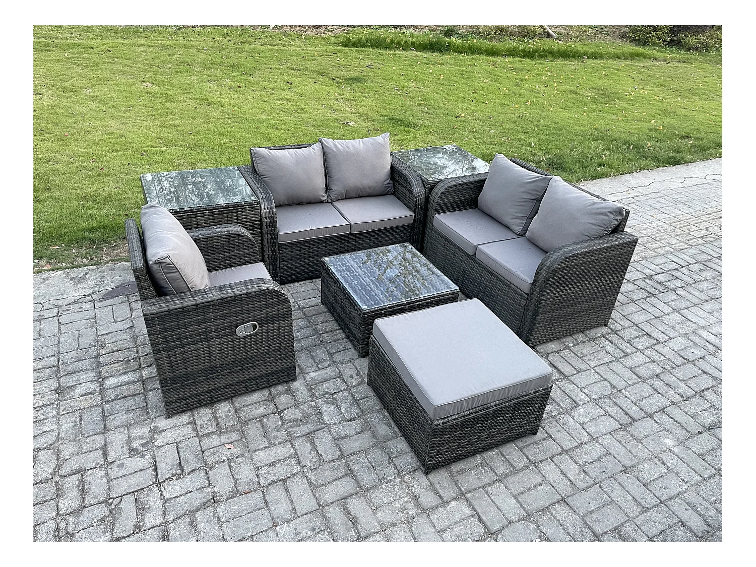6-Sitzer Möbe Gartenmöbel set für den Balkon Terrasse lounge set Dunkelgrau