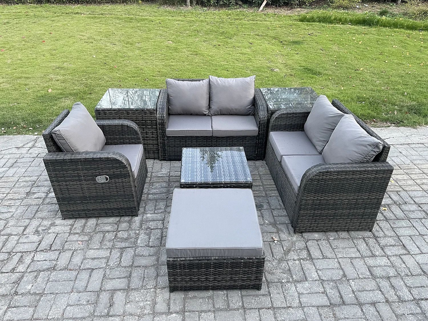 6-Sitzer Möbe Gartenmöbel set für den Balkon Terrasse lounge set Dunkelgrau