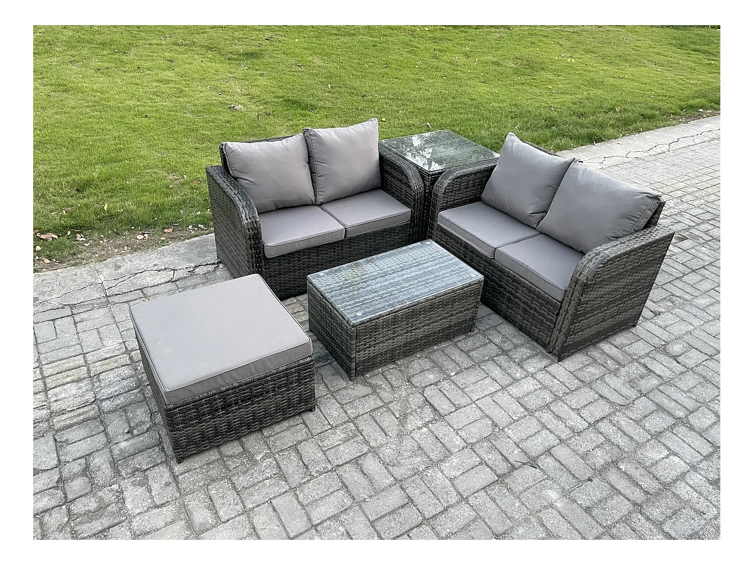 Rattan Gartenmöbel Set mit Sofa Dunkelgrau 5-Sitzer