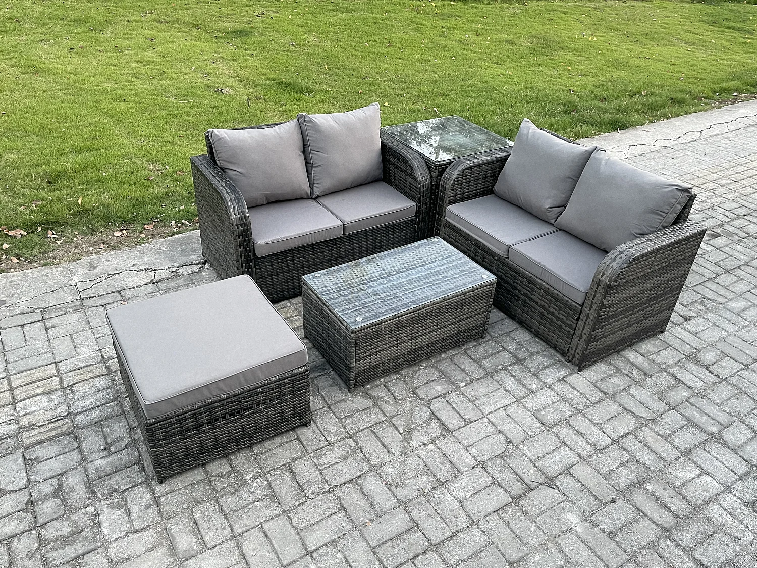 Rattan Gartenmöbel Set mit Sofa Dunkelgrau 5-Sitzer