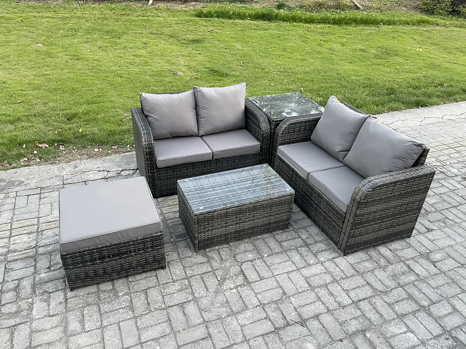 Rattan Gartenmöbel Set mit Sofa Dunkelgrau 5-Sitzer