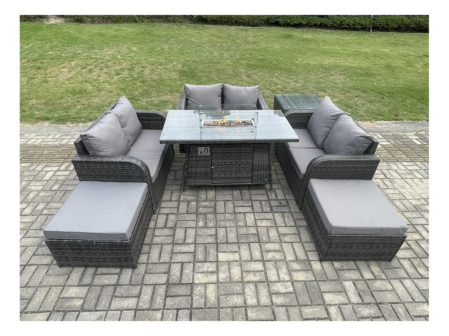 Gartenmöbel im Freien mit Hocker Polyrattan 8-Sitzer Dunkelgrau