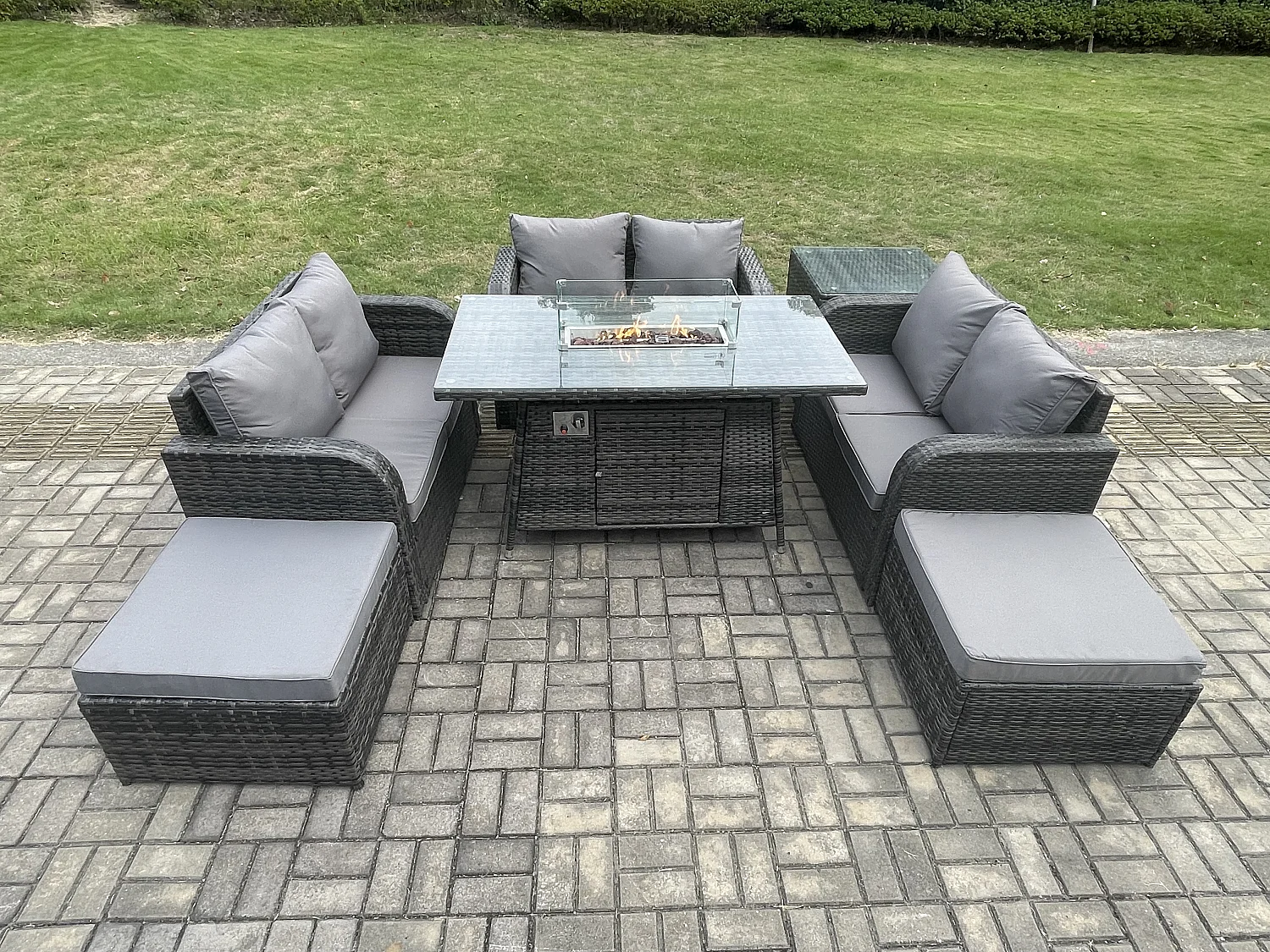 Gartenmöbel im Freien mit Hocker Polyrattan 8-Sitzer Dunkelgrau