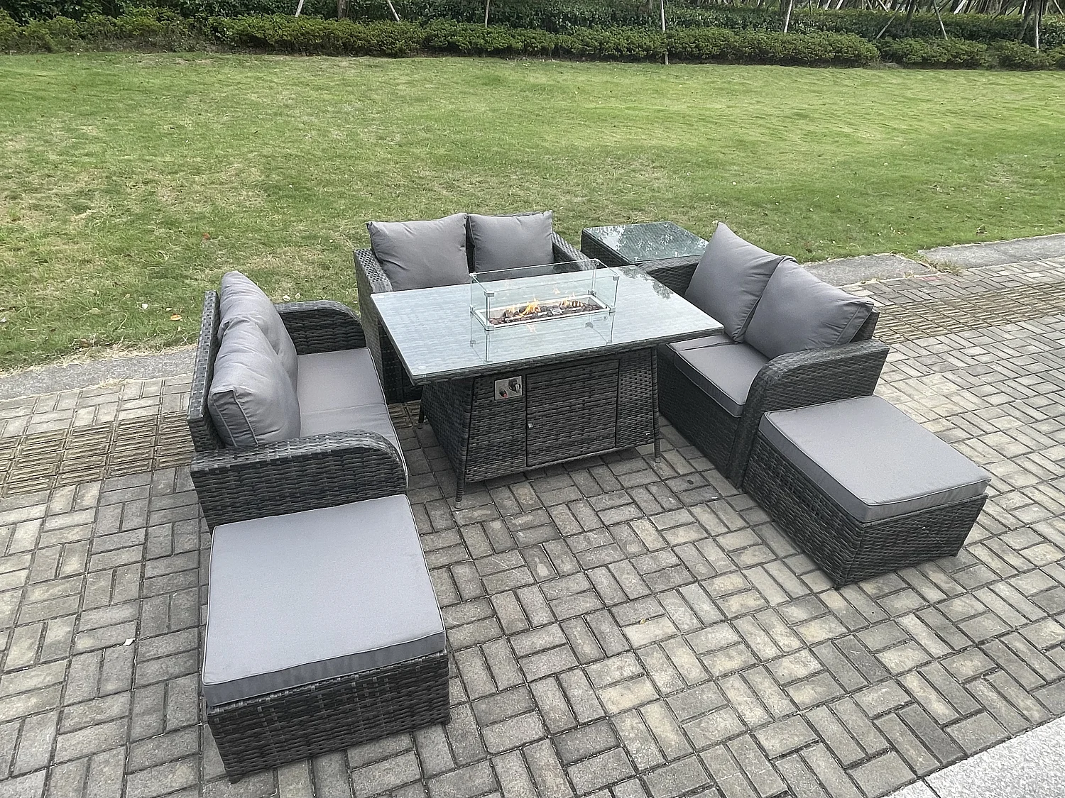 Gartenmöbel im Freien mit Hocker Polyrattan 8-Sitzer Dunkelgrau