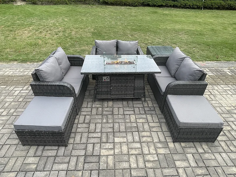 Gartenmöbel im Freien mit Hocker Polyrattan 8-Sitzer Dunkelgrau