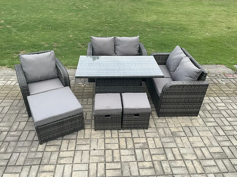 Polyrattan Gartenmöbel Set mit Esstisch Dunkelgrau