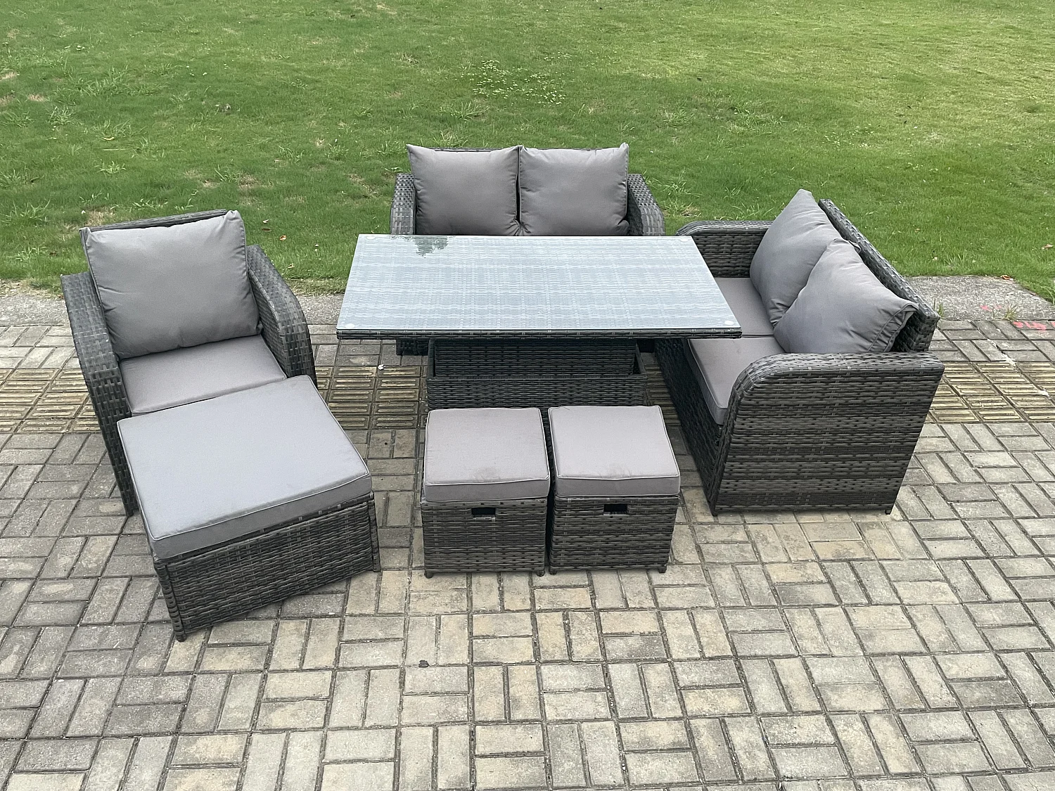 Polyrattan Gartenmöbel Set mit Esstisch Dunkelgrau