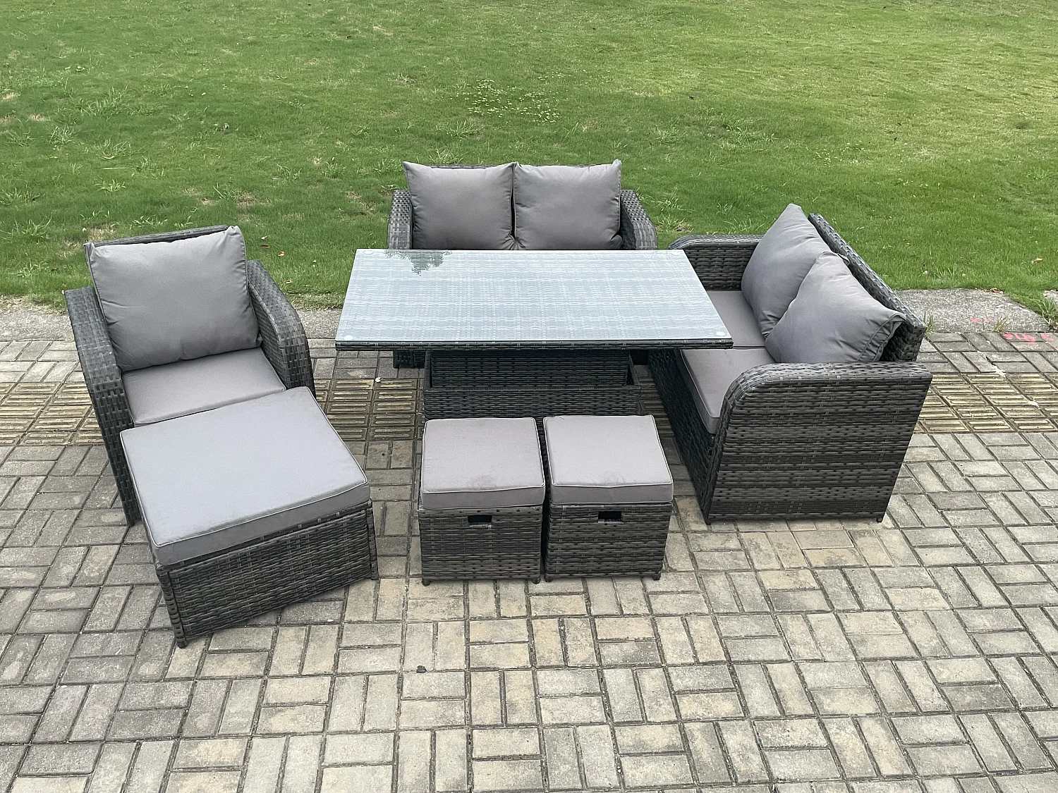 Polyrattan Gartenmöbel Set mit Esstisch Dunkelgrau