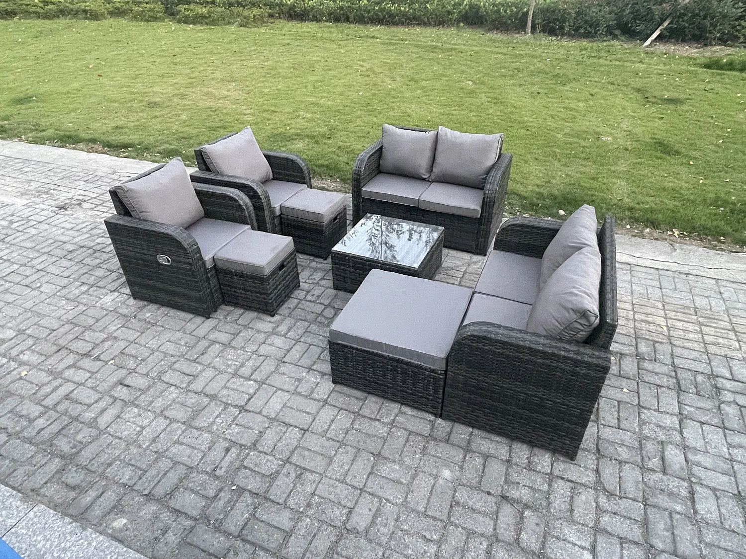 Möbe Gartenmöbel set für den Balkon Terrasse 9-Sitzer lounge set Dunkelgrau